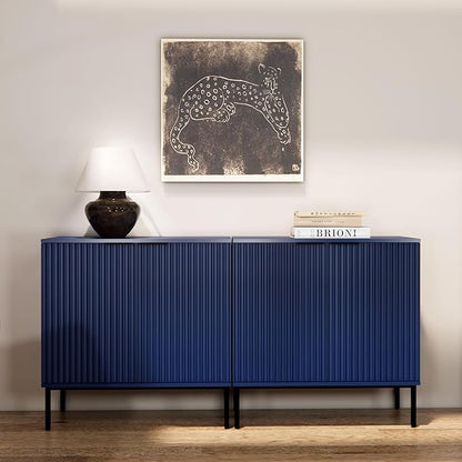 Fluted Sideboard, Buffet Cabinet with Storage, Wooden with Doors and Shelves, Accent Cabinet for Living Dining Room, Entryway