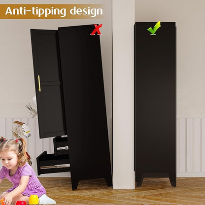 Steel Pantry Cabinet, 71" Metal Storage Cabinets with 2 Doors, 2 Adjustable Shelf and 2 Drawers, Freestanding Storage Cabinet for Bedroom, Kitchen, Home Office (Black)