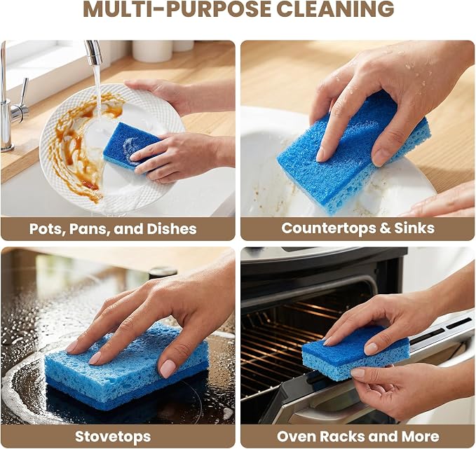 Metflavor Kitchen Sponges, 48 Count, Non-Scratch Scrub Sponge, Dual Sided Cleaning Sponges for Dishes, Kitchen, Bathroom