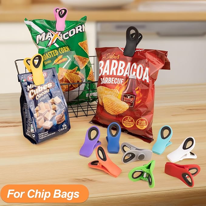Jetmore 30 Pack Chip Clips Bag Clips, Multipurpose Magnetic Plastic Food Clip, Multicolor Refrigerator Magnet Clip, Office Paper Clamps