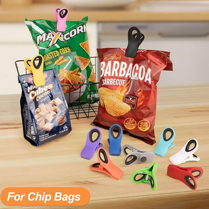 Jetmore 30 Pack Chip Clips Bag Clips, Multipurpose Magnetic Plastic Food Clip, Multicolor Refrigerator Magnet Clip, Office Paper Clamps