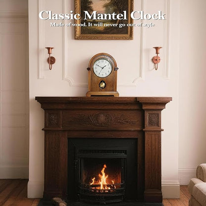 AYRELY® Grandfather Mantel Clock with Hour/Quarter-Hour Chime,Elegant Wooden Frame,Gold-Tone Pendulum Table Clocks Battery Operated,Desk Shelf Vintage Clock for Living Room,Home Decor Gift