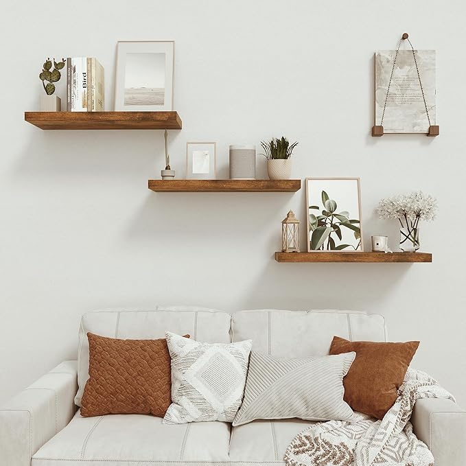Vivelove Floating Shelves for Wall, 16/24/36/48/55 inch Wall Shelves for Bathroom Bedroom, Living Room, Kitchen, Office, Rustic Farmhouse Shelf Decor with Invisible Bracket, Set of 2