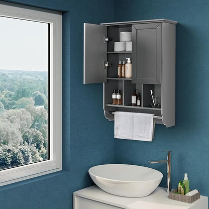 Bathroom Wall Cabinet with Towel Bar,Wooden Medicine Cabinet Adjustable Shelves,23x32 Inch Kitchen Cabinet,Over Toilet Storage Cabinet for Bathroom,Kitchen,Laundry