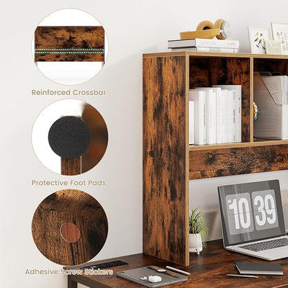 LDAILY Desktop Bookshelf, 2-Tier Office Desk Shelf Organizer with 4 Shelves, 37’’L Wood Storage Rack Display Shelf for Computer Desk, Office, Dorm, Bedroom (Coffee)