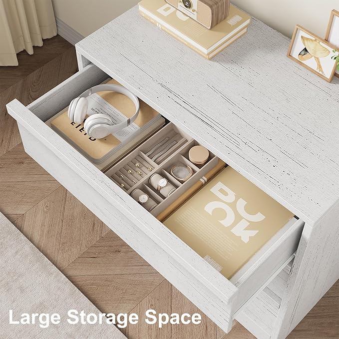 IDEALHOUSE 3 Drawer Nightstand for Bedroom, 30in Tall Small End Side Table with Large Storage & Anti-Tip Design, Modern Bedside Table Organizer for Living Room, Entryway - White
