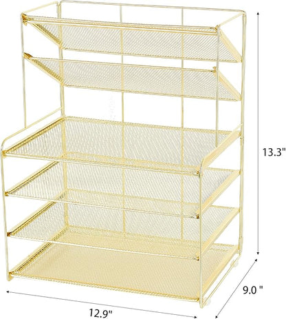 OPNICE Desk Organizer, 6-Tier Letter Tray Paper Organizer, Desktop File Organizer, Office Desk Accessories & Office Decor for Women, Workspace Organizer for Office Supplies(Gold)