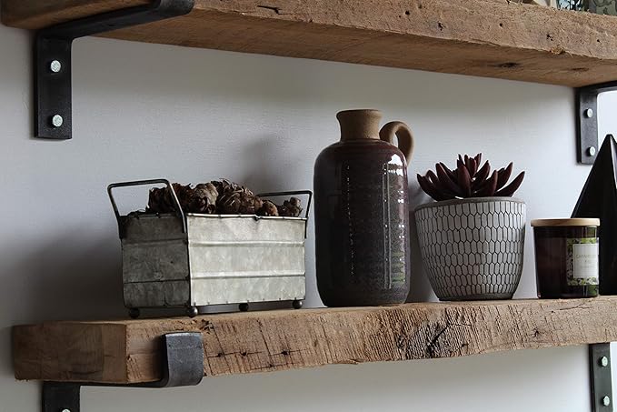 Urban Legacy Accent Shelves | Reclaimed Barn Plank | Set of 2 with Full Brackets (Natural, 36"x 7"x 2")