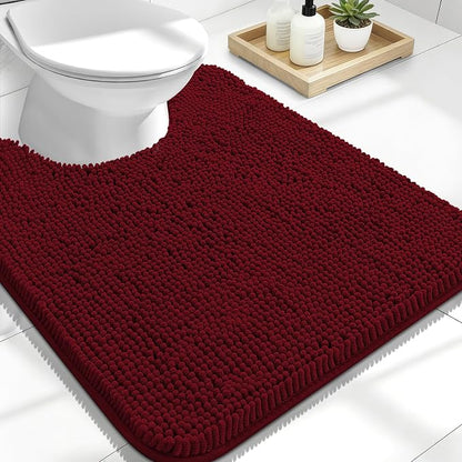 OLANLY Toilet Rugs U-Shaped 24x20, Extra Soft Absorbent Chenille Contour Bathroom Rugs for Toilet, Dry Quickly, Machine Washable, Non-Slip Bath Mat, Burgundy