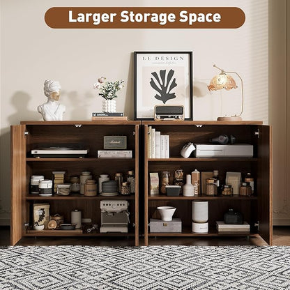 Rophefx Fluted Sideboard Cabinet, 94.5" Buffet Cabinet with Storage, Credenza Storage Cabinets with Adjustable Shelf, Wood Entryway Cabinets with Pop-up Door for Living Room, Entryway, Hallway, Walnut
