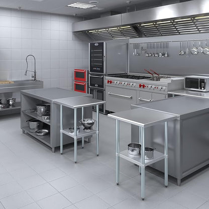 AmGood 24 in. x 24 in. Stainless Steel Work Table | Metal Kitchen Food Prep Table | NSF