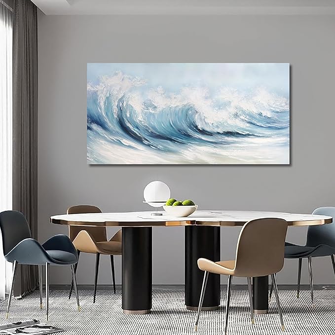 Belmrxne Coastal Wall Decor White Wall Art Ocean Artwork Textured Canvas Painting Wave Wall Painting for Living Room Dining Room Kitchen Office 24x48 Inches
