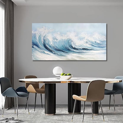 Belmrxne Coastal Wall Decor White Wall Art Ocean Artwork Textured Canvas Painting Wave Wall Painting for Living Room Dining Room Kitchen Office 24x48 Inches