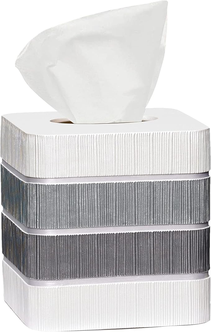 Modern Line Stylish Tissue Box Holder - Modern Classic Luxury Decor with Western Design - Square Tissue Cover for Bathroom, by Zahari Home
