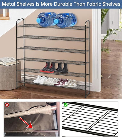 KEETDY Large Shoe Rack 6 Tier Organizer Tall Metal Shoe Organizer for Entryway Bedroom Floor Garage, Wide Shoe Shelf Storage Fits 42 Pairs Men Sneakers, Black