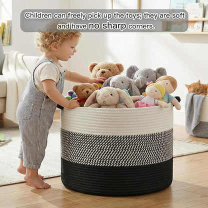 Artfeel 100L Large Cotton Rope Basket, Decorative Woven Blanket Storage for Living Room, Boho Toy Storage & Toy Box for Kids, Versatile Laundry Basket & Nursery Hamper for Blankets(Black)