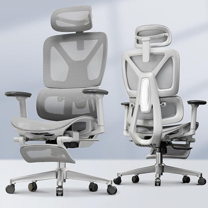 FLEXISPOT ErgoX Premium Ergonomic Office Chair with Footrest- Adjustable 3D Armrests, Dynamic Lumbar Support, Recline & Tilt Function, Mesh Seat, for Home & Office Use,Light Grey