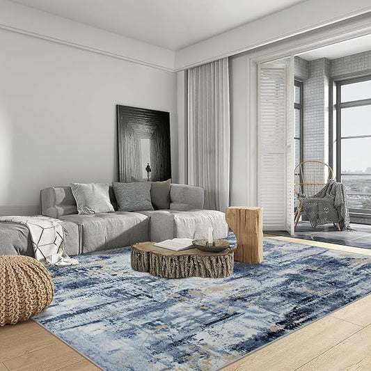 4x6 Area Rugs Washable Rug: Modern Abstract Living Room Rug Soft Anti-Skid Thin Carpet Indoor Floor Non-Shedding Carpets for Bedroom Dining Room Farmhouse Nursery Home Office - Blue Gold