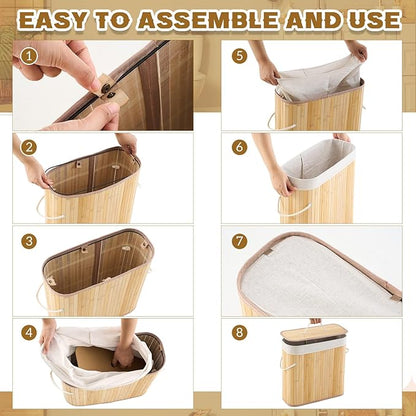 Leinuosen Bamboo Toilet Paper Storage Basket 8 Gallons Toilet Paper Organizer Holder with Lid Waterproof for Kitchen Bathroom Home(Beige,Regular)