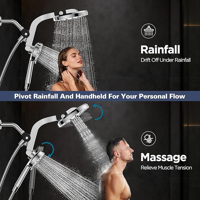 High Pressure Rain Showerhead Combo, 2026 Magnetic Shower Head Set with Detachable 8-Mode Handheld Shower Spray, Adjustable Angle Dual Showerhead System with Built-in Magnetic Docking and Power Jets