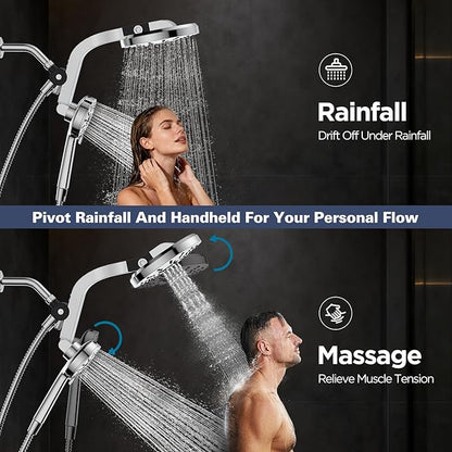 High Pressure Rain Showerhead Combo, 2026 Magnetic Shower Head Set with Detachable 8-Mode Handheld Shower Spray, Adjustable Angle Dual Showerhead System with Built-in Magnetic Docking and Power Jets
