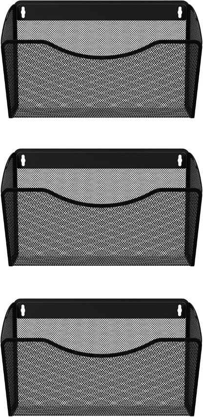 EasyPAG Wall File Organizer 3 Pack, Hanging File Organizer Wall Mount, Metal Mesh Folder Holder for Letter/A4 Papers, Mail Sorter for Office, Classroom, Home, Black