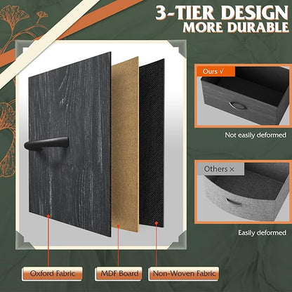 Tall Console Table with 12 Fabric Drawers, Tall Storage Organizer with Wood Top, Entryway Table with Storage, Steel Frame for Living Room, Hallway, Office, Charcoal Black Wood Grain Print