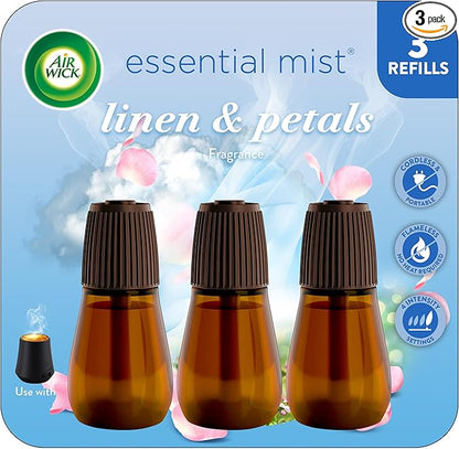 Air Wick Essential Mist Refill, 3ct, Linen & Petals, Air Freshener, Essential Oils