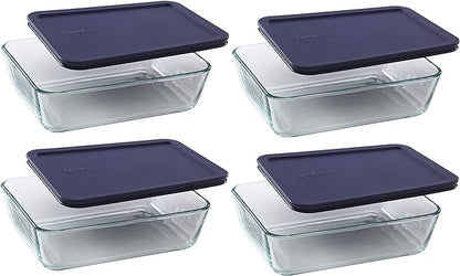 Pyrex 7211 6-Cup Glass Dish & 7211-PC Dark Blue Lid (4-Pack) - Made in USA