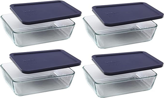 Pyrex 7211 6-Cup Glass Dish & 7211-PC Dark Blue Lid (4-Pack) - Made in USA