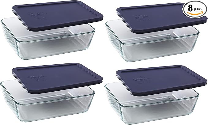 Pyrex 7211 6-Cup Glass Dish & 7211-PC Dark Blue Lid (4-Pack) - Made in USA