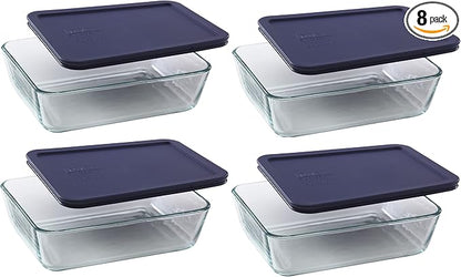 Pyrex 7211 6-Cup Glass Dish & 7211-PC Dark Blue Lid (4-Pack) - Made in USA