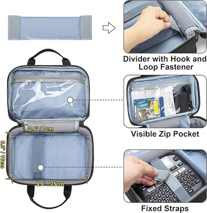 CURMIO Carrying Case Compatible with Brother P-Touch PT-D220/PT-D210 Label Maker, Portable Storage Holder Organizer Bag for Label Printer Machine, Label Tape, AC Adapter, Battery, USB Cable, Bag Only