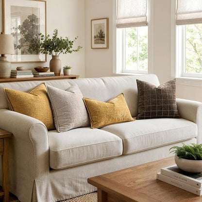 MIULEE Pack of 2 Euro Sham Pillow Covers 24x24 Inch Gold Mustard Yellow Farmhouse Decorative Throw Pillow Covers with Stitched Edge Soft Chenille Solid Pillow Covers for Bed Sofa Couch Living Room