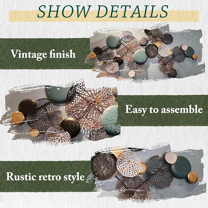 edaknez Large Metal Wall Decor, Metal Flower Wall Art for Living Room, 3D Stacked Leaves Wall Art Decor, Nautical Coastal Outdoor Indoor Wall Decor, Home Decoration (D 52 inch x 27 inch)