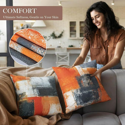 Burnt Orange Throw Pillow Covers 20x20 Set of 4 Decorative Cushion Cover Taupe Abstract Art Painting Pillow Covers for Sofa Couch Bedroom Living Room Outdoor Home Décor