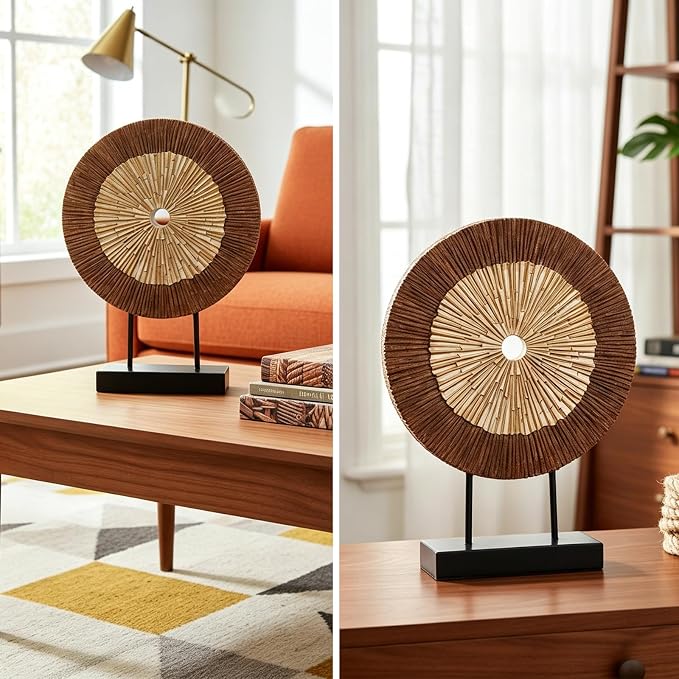 XMGZQ Wood Color Minimalist Round Statue Above Cabinet Decor Kitchen,Modern Decorative Sculpture Home Decorations for Living Room Coffee Table,Shelf Decor Items,Center Pieces Decoration (Extra Large)
