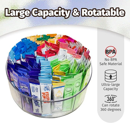 Drink Packet Organizer for Powdered Drink Mix,Powder Packet,Water Packet,Water Flavor Packet,hydration packets, Lazy Susan 360° Turntable Organizer for Drink Mix Necessities