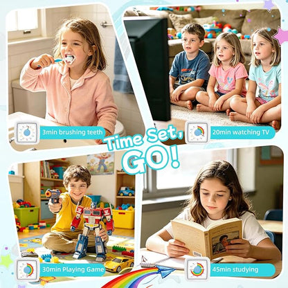 Visual Timer for Kids, 60-Minute Silent Countdown Timer with Rainbow Design, Cube Time Management Tool Timers for Classroom Cooking Homework ADHD, No Loud Ticking Kids Visual Timer,White Blue