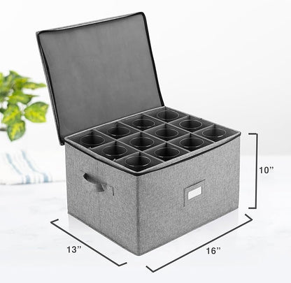 Hard Shell China Storage for Wine Glass - 16" x 13" x 10"H - Stackable with Fully Padded Interior