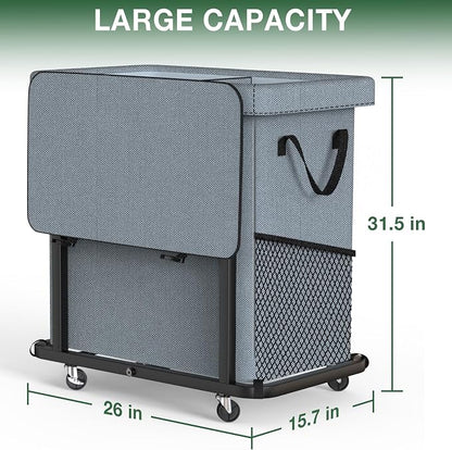 50 Gal(190L) Laundry Basket with Lid, Rolling Laundry Hamper with Wheels, Dirty Clothes Hamper with Metal Frame and Removable Bag Design, Suitable for Laundry Room, Bedroom(Grey, 2 Section 190L)