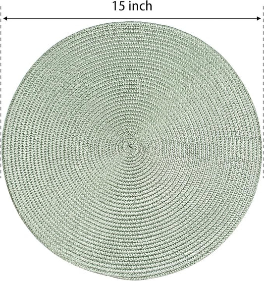 FunWheat Round Braided Placemats Set of 4 Table Mats for Dining Tables Woven Washable Non-Slip Place mats 15inch (Fog Green, 4pcs)