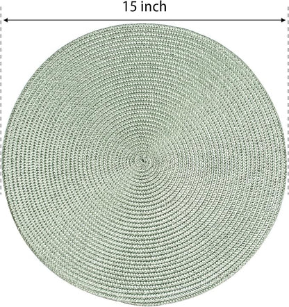 FunWheat Round Braided Placemats Set of 8 Place Mats for Dining Table Woven Washable Non-Slip Table Mats 15 Inch(Fog Green,8pcs)