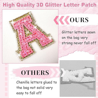 Small Personalized Initial A-Z Patch Makeup Bag,White Cute PU Leather Glitter Letter Cosmetic Bag for Teen Girls,Travel Toiletry Bag with Zipper,Preppy Monogrammed Birthday Gift for Daughter Niece P