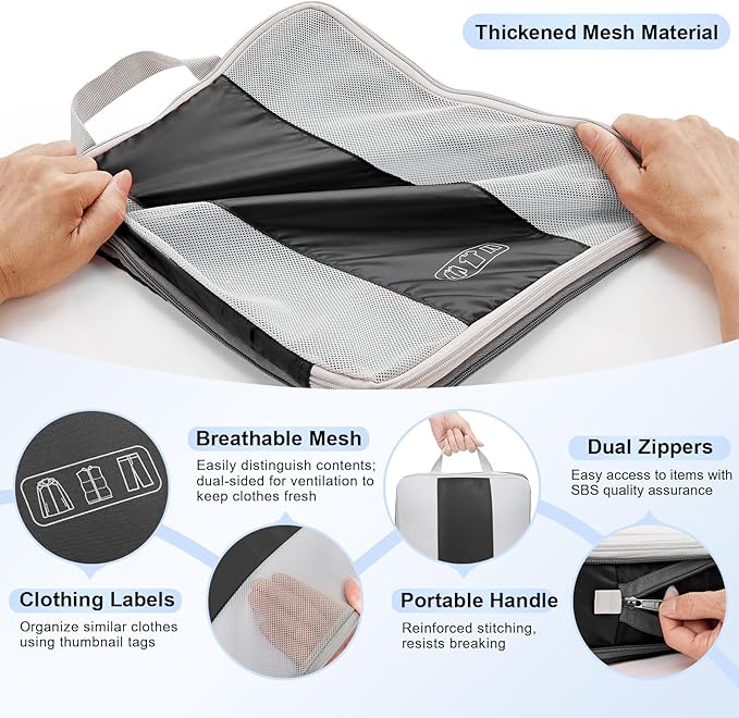 8 Set Compression Packing Cubes for Travel Essentials,Compressible Expandable Packing Cubes for Suitcase,OlarHike Luggage Garment Bags for Travel,Handy Helper for Organizing Clothes(Black)