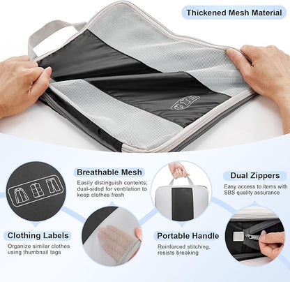 8 Set Compression Packing Cubes for Travel Essentials,Compressible Expandable Packing Cubes for Suitcase,OlarHike Luggage Garment Bags for Travel,Handy Helper for Organizing Clothes(Black)