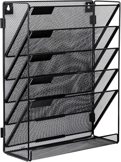 EasyPAG Mesh Wall File Organizer 5 Tier Letter-Sized Assemble Desk/Wall Mount File Holder Mail Organizer for Office Home and Classroom, 2 Pack Black