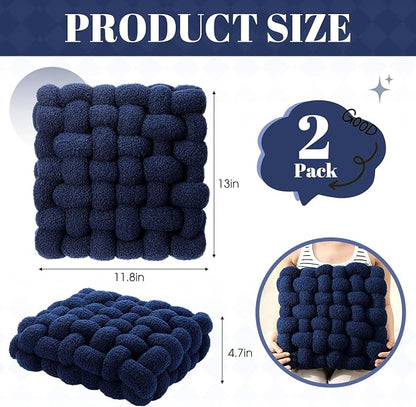 Wenqik 2 Pcs Knot Pillows Square Knotted Plush Throws Soft Accent Pillows Decoration Cushion for Couch Home Office Living Room Bedroom Bed Sofa Decor, 12'' x 13''(Navy Blue,Lambswool)