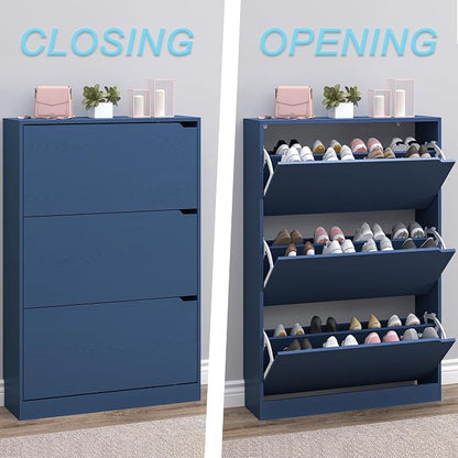 BORNOON Shoe Cabinet with 3 Flip Drawers, Hidden Wood Shoe Cabinet,Freestanding Shoe Storage Cabinet for Entryway Hallway. 47.2" H*31.5" W*9.45" D