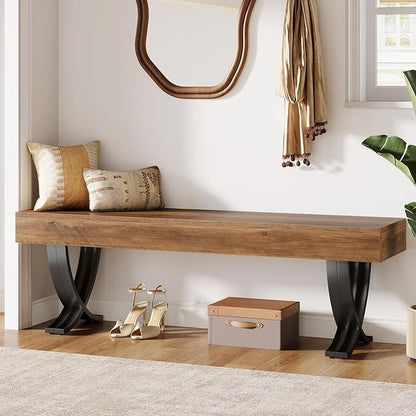 Tribesigns Entryway Shoe Bench, 55-Inch Wooden Shoe Bench with Metal X-Shaped Legs, Industrial Long End of Bed Stool with Seating for Bedroom, Living Room, Hallway, Porch